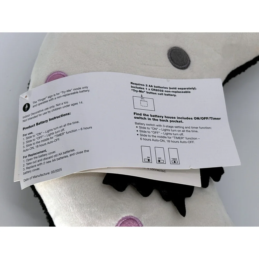 Target Halloween Light Up Moon Bat Polka Dot Plush Pillow Black White